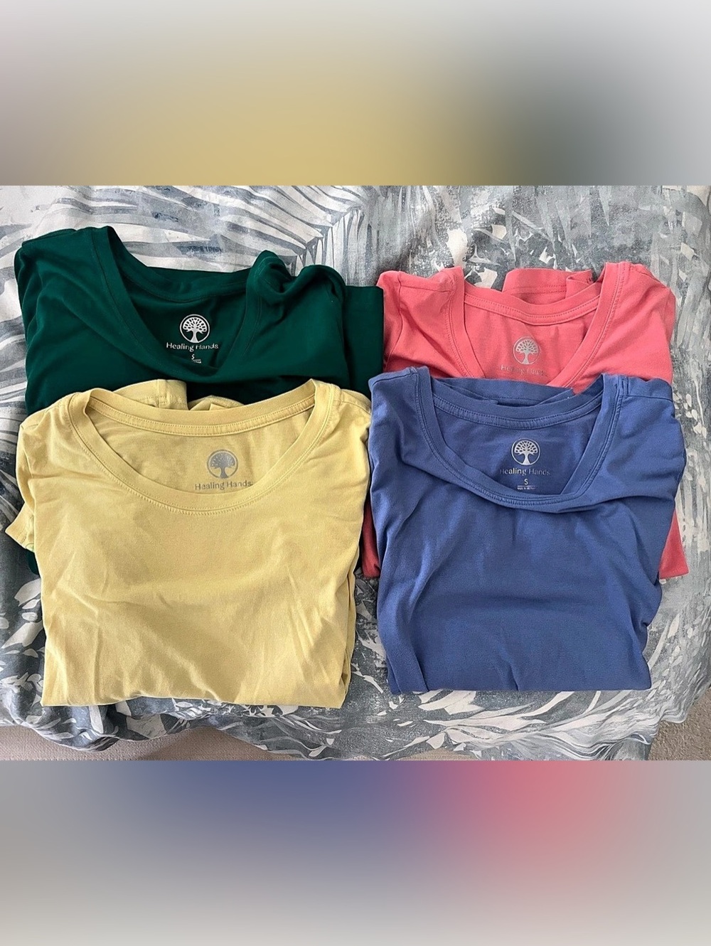 LOT of Four: Healing Hands Underscrub T-Shirt Yellow & Green Size Small